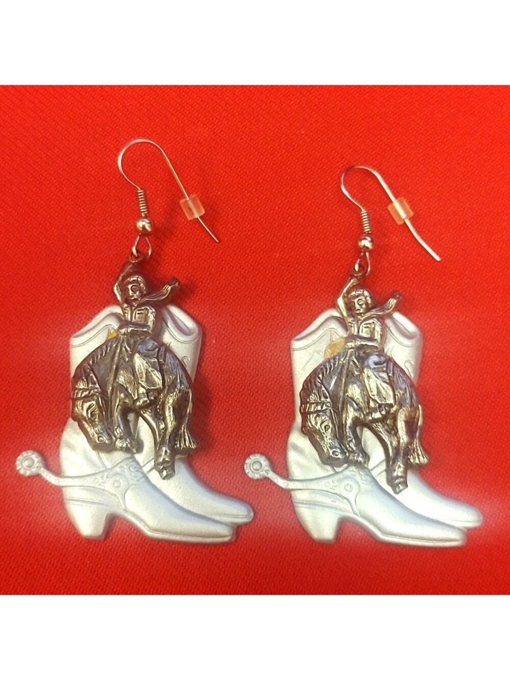Vintage Silver Tone Dangling Earrings Rider Horse Cowboy Boot Spur